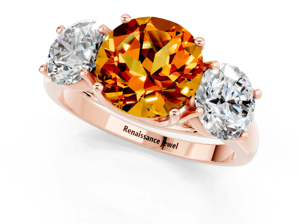 Rose gold Three-Stone Round Cut Citrine Engagement Ring with Prong Setting