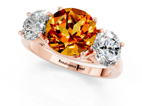 Rose gold Three-Stone Round Cut Citrine Engagement Ring with Prong Setting_1