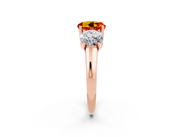 Rose gold Three-Stone Round Cut Citrine Engagement Ring with Prong Setting