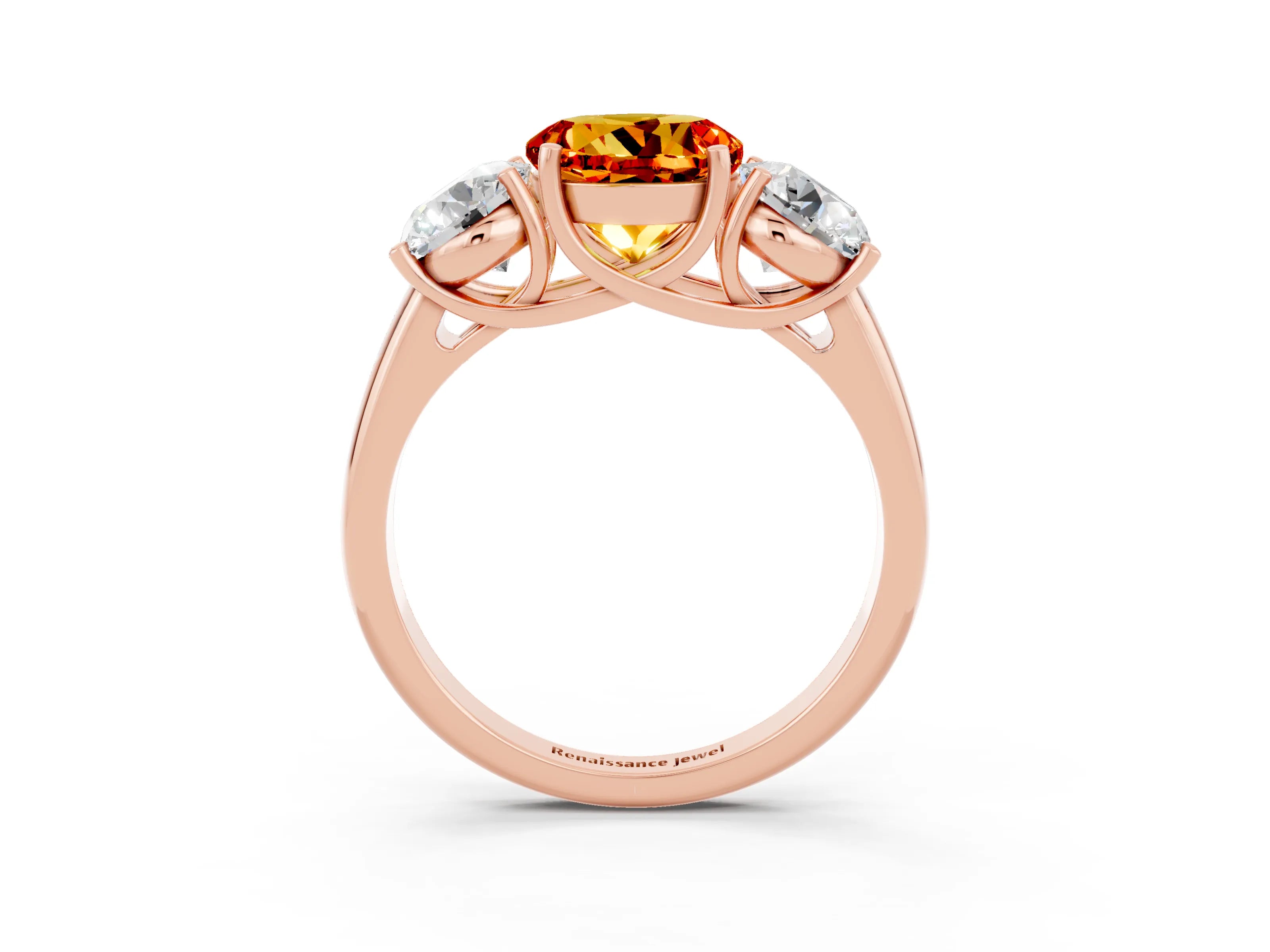 Rose gold Three-Stone Round Cut Citrine Engagement Ring with Prong Setting_3
