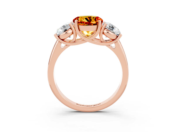 Rose gold Three-Stone Round Cut Citrine Engagement Ring with Prong Setting