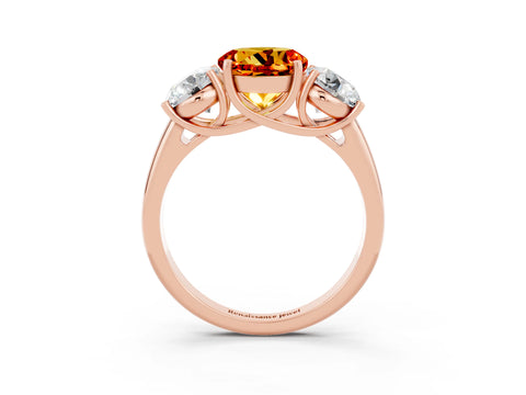 Rose gold Three-Stone Round Cut Citrine Engagement Ring with Prong Setting_3