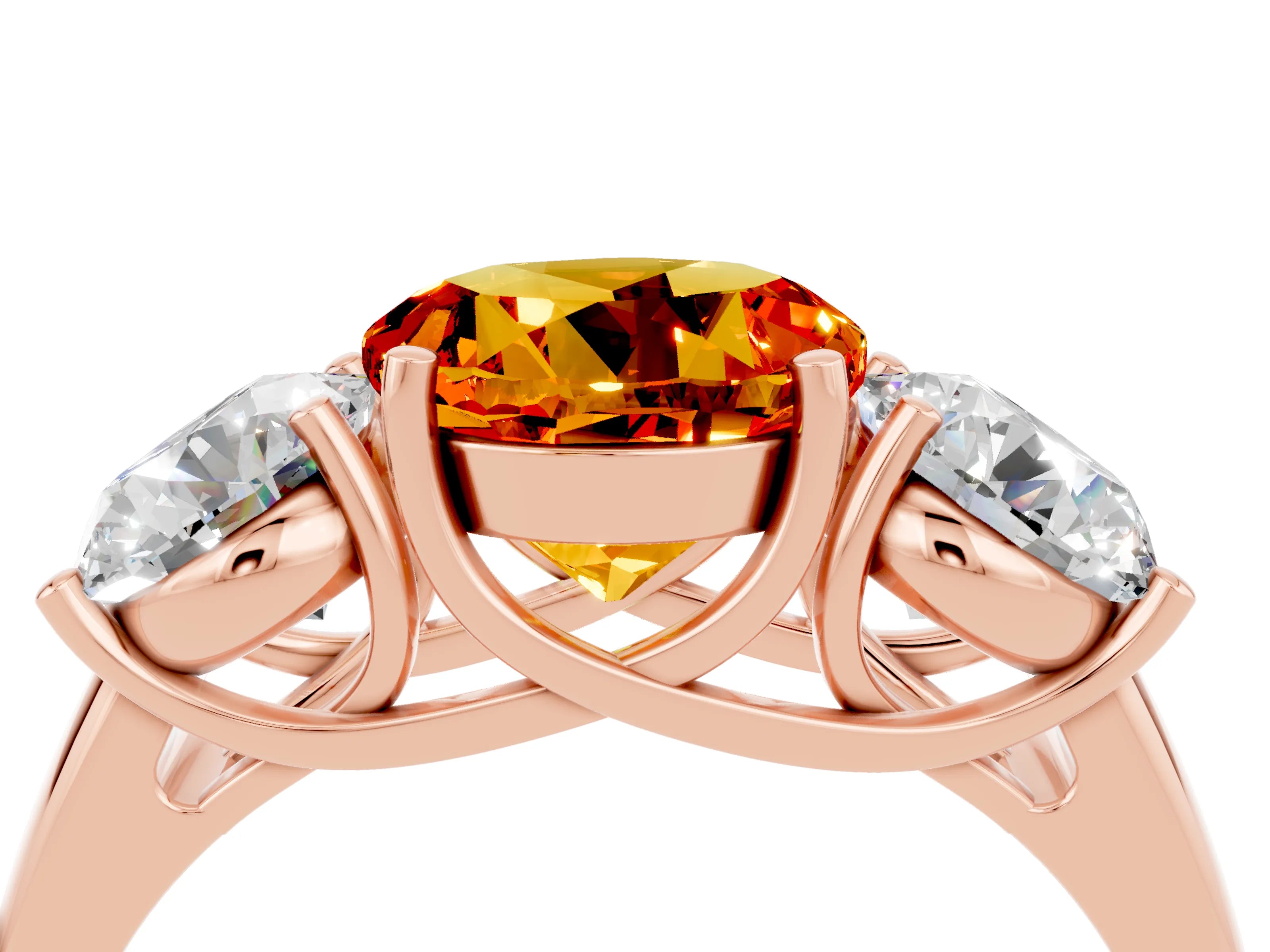 Rose gold Three-Stone Round Cut Citrine Engagement Ring with Prong Setting_4