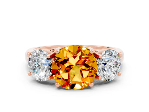 Rose gold Three-Stone Round Cut Citrine Engagement Ring with Prong Setting