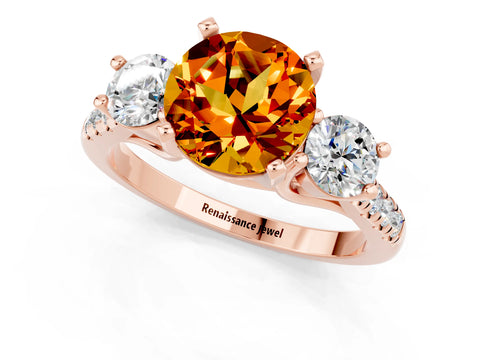 Rose gold Three-Stone Round Cut Citrine Pavé Band with Four-Prong Setting_1