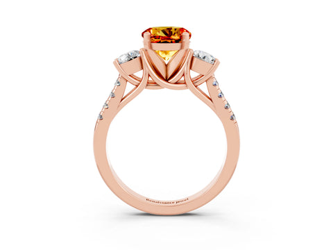 Rose gold Three-Stone Round Cut Citrine Pavé Band with Four-Prong Setting_3