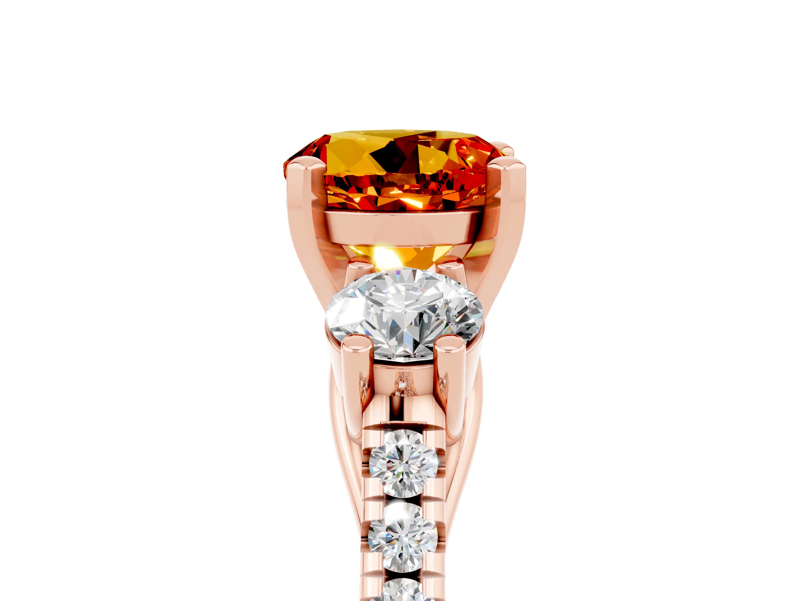 Rose gold Three-Stone Round Cut Citrine Pavé Band with Four-Prong Setting_5