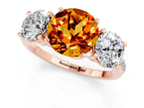 Rose gold Three-Stone Round Cut Citrine Ring with Pavé Band and Prong Setting_13