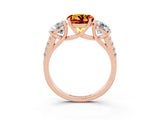 Rose gold Three-Stone Round Cut Citrine Ring with Pavé Band and Prong Setting_15