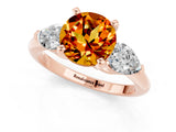 Rose gold Three-Stone Round Cut Citrine Ring with Pear Side Stones and Four-Prong Setting_1