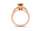 Rose gold Three-Stone Round Cut Citrine Ring with Pear Side Stones and Four-Prong Setting_3