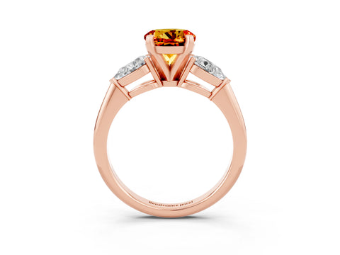 Rose gold Three-Stone Round Cut Citrine Ring with Pear Side Stones and Four-Prong Setting_3