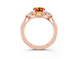 Rose gold Three-Stone Round Cut Citrine Ring with Pear  Side Stones in Four-Prong Setting_15