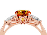 Rose gold Three-Stone Round Cut Citrine Ring with Pear  Side Stones in Four-Prong Setting_16