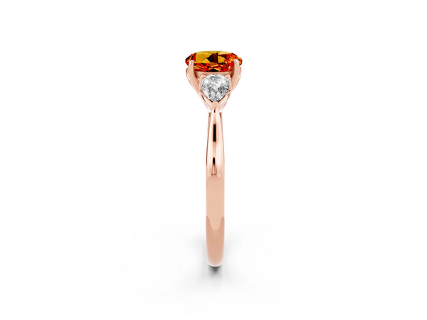 Rose gold Three-Stone Round Cut Citrine Ring with Pear  Side Stones in Four-Prong Setting