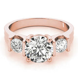 Rose gold Three-Stone Round Cut Classic Band Prong Setting Ring 1