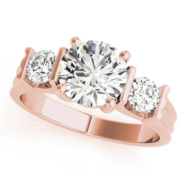 Rose gold Three-Stone Round Cut Classic Band Prong Setting Ring
