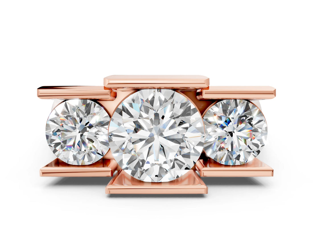 Rose gold Three Stone Round Cut Cut Channel Set Diamond Ring_3
