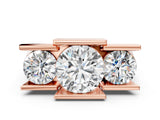 Rose gold Three Stone Round Cut Cut Channel Set Diamond Ring_3
