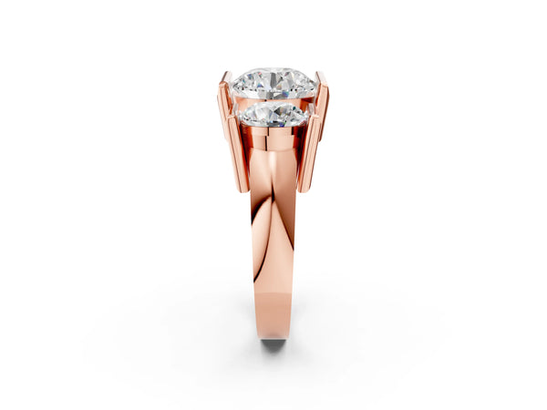 Rose Gold Round Channel Set Three Stone Engagement Ring Setting with Wide Flat Band