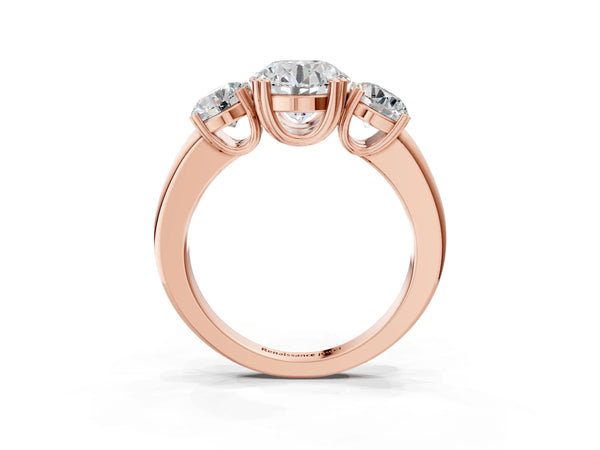 Rose gold Three-Stone Round Cut Cut Diamond Ring with Channel Set Band and Four-Prong Setting