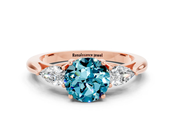 Rose gold Three-Stone Round Cut Cut Diamond Ring with Pear Side Stones in Four-Prong Setting