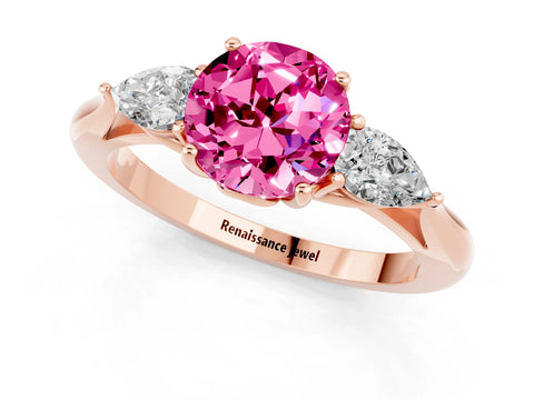 Rose gold Three-Stone Round Cut Cut Diamond Ring with Pear Side Stones in Four-Prong Setting_1