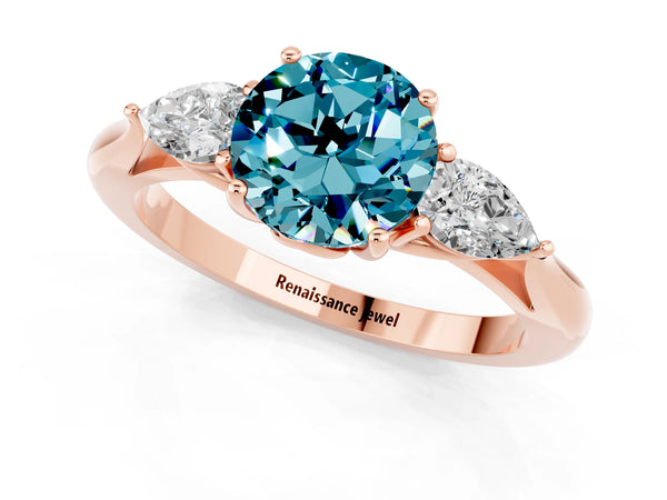 Rose gold Three-Stone Round Cut Cut Diamond Ring with Pear Side Stones in Four-Prong Setting