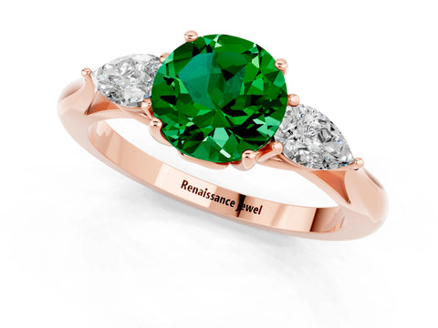Rose gold Three-Stone Round Cut Cut Diamond Ring with Pear Side Stones in Four-Prong Setting_1
