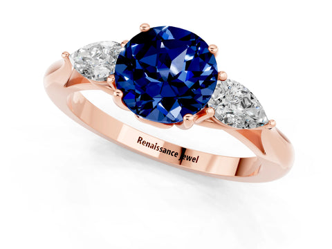 Rose gold Three-Stone Round Cut Cut Diamond Ring with Pear Side Stones in Four-Prong Setting_1
