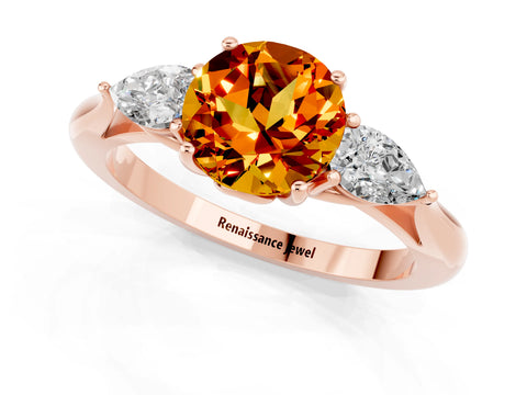 Rose gold Three-Stone Round Cut Cut Diamond Ring with Pear Side Stones in Four-Prong Setting_1