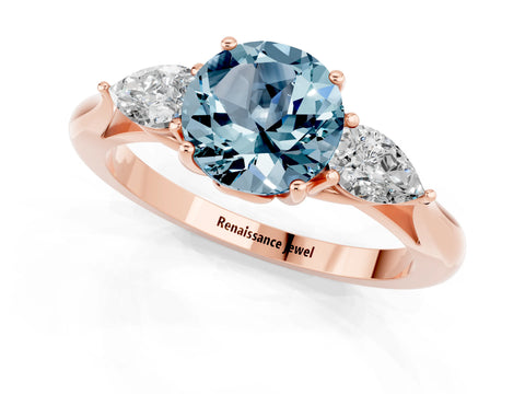 Rose gold Three-Stone Round Cut Cut Diamond Ring with Pear Side Stones in Four-Prong Setting_1