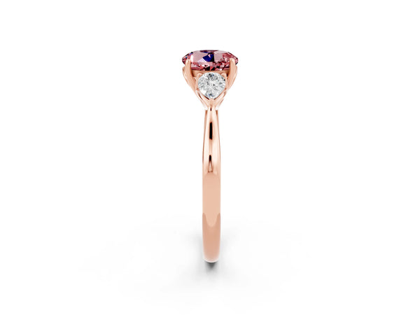 Rose gold Three-Stone Round Cut Cut Diamond Ring with Pear Side Stones in Four-Prong Setting