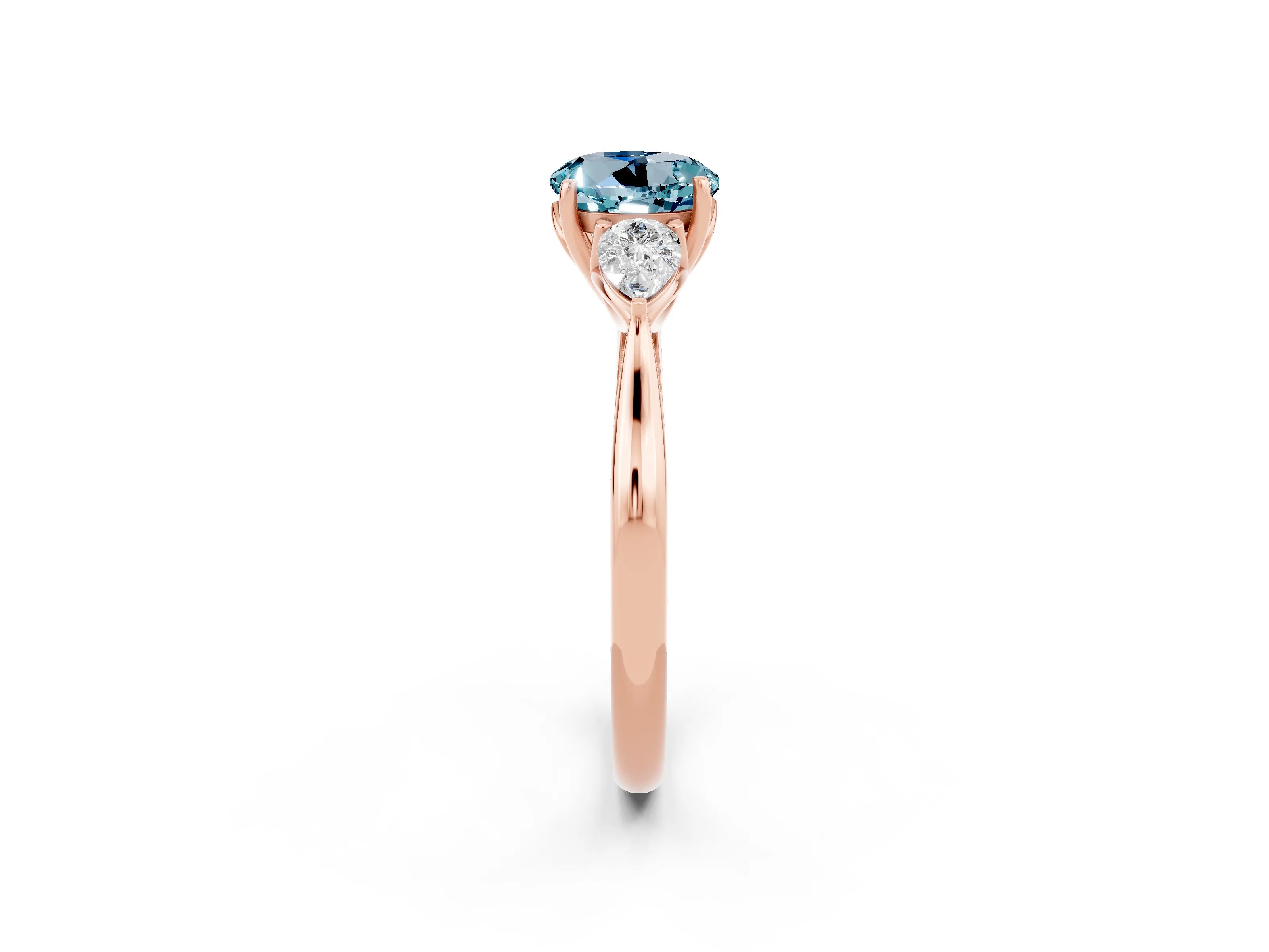 Rose gold Three-Stone Round Cut Cut Diamond Ring with Pear Side Stones in Four-Prong Setting_2