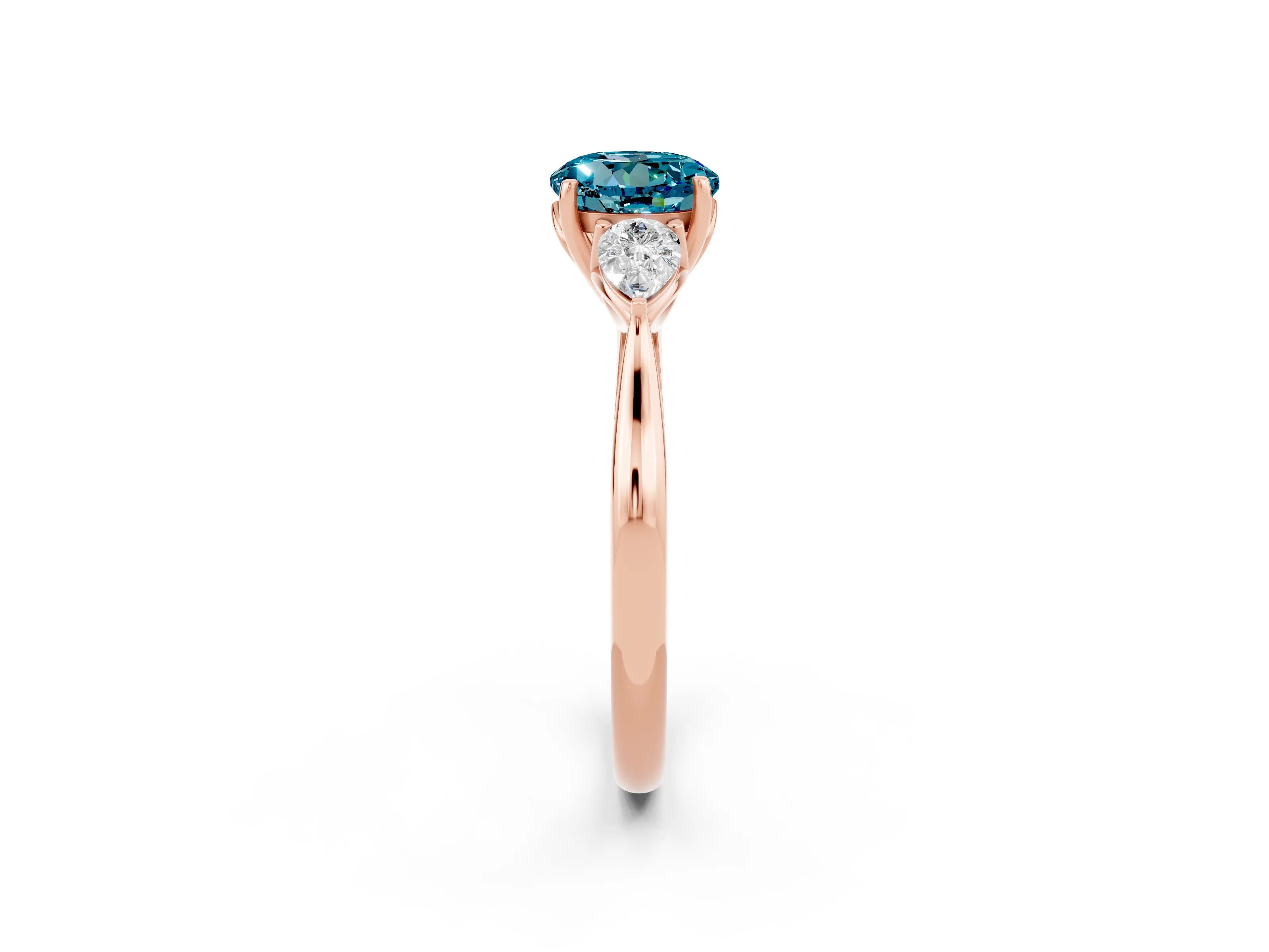 Rose gold Three-Stone Round Cut Cut Diamond Ring with Pear Side Stones in Four-Prong Setting_2