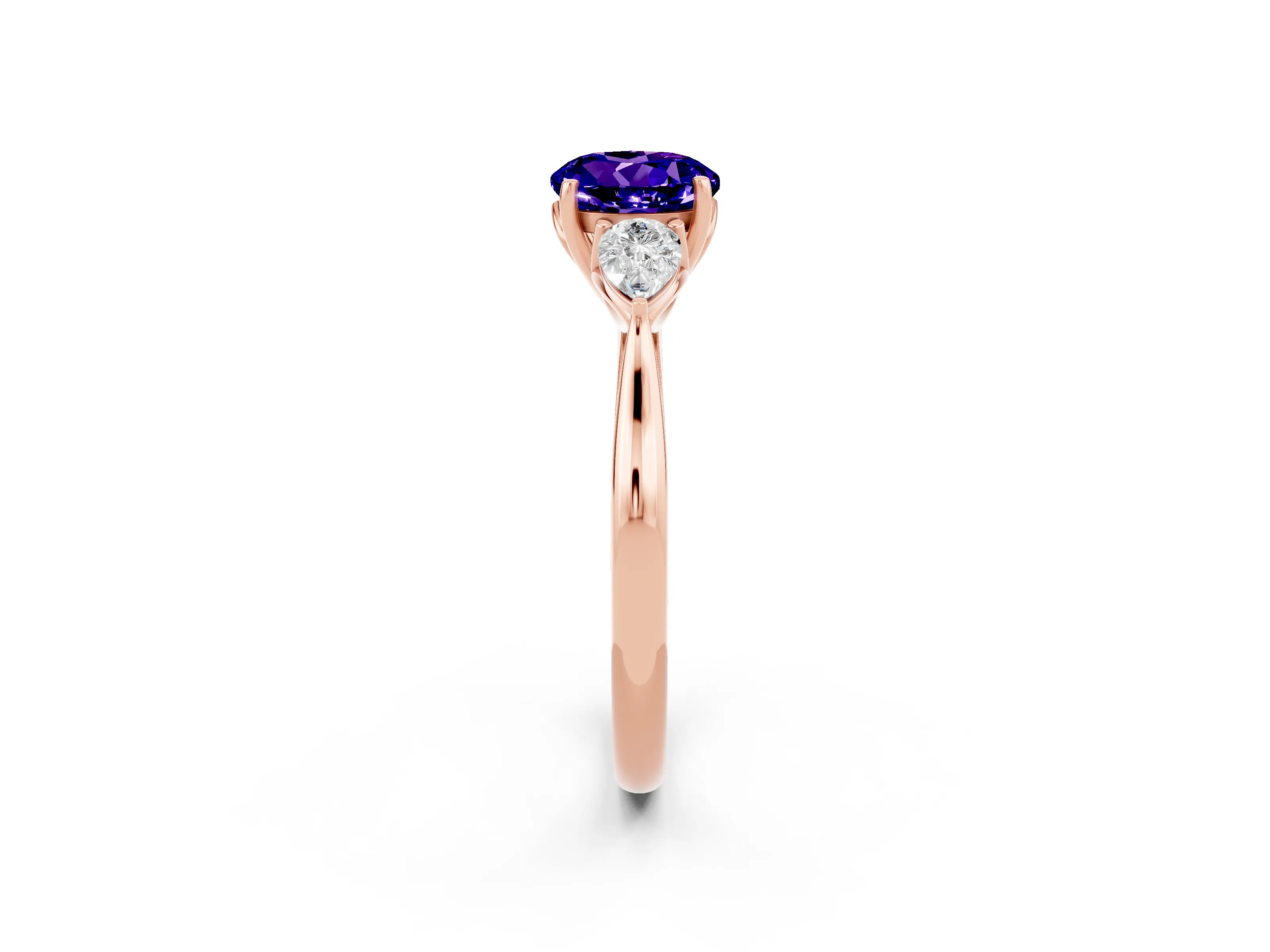 Rose gold Three-Stone Round Cut Cut Diamond Ring with Pear Side Stones in Four-Prong Setting_2