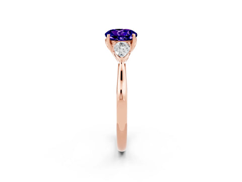 Rose gold Three-Stone Round Cut Cut Diamond Ring with Pear Side Stones in Four-Prong Setting_2