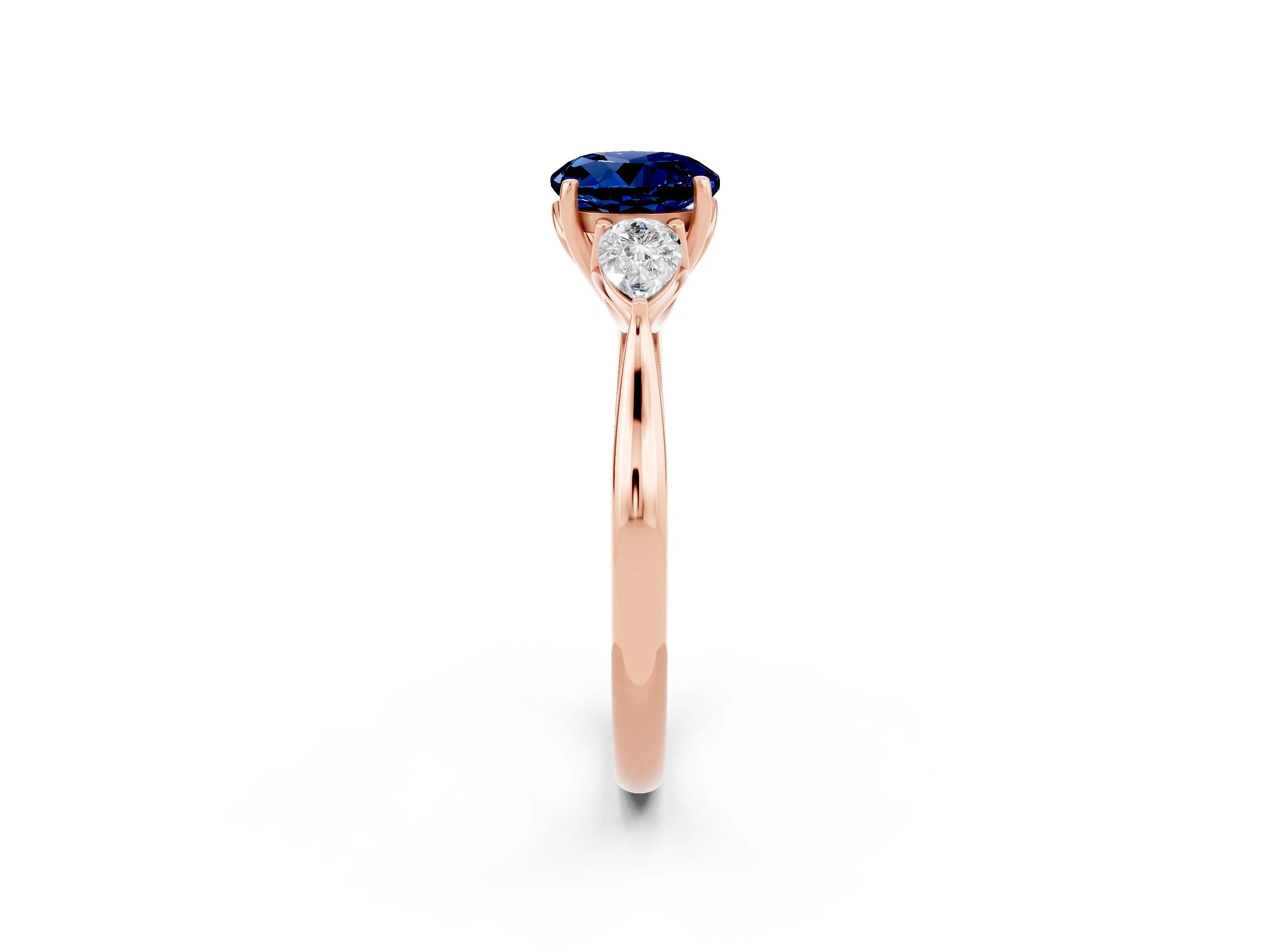 Rose gold Three-Stone Round Cut Cut Diamond Ring with Pear Side Stones in Four-Prong Setting_2