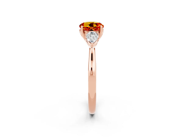 Rose gold Three-Stone Round Cut Citrine Ring with Pear  Side Stones in Four-Prong Setting