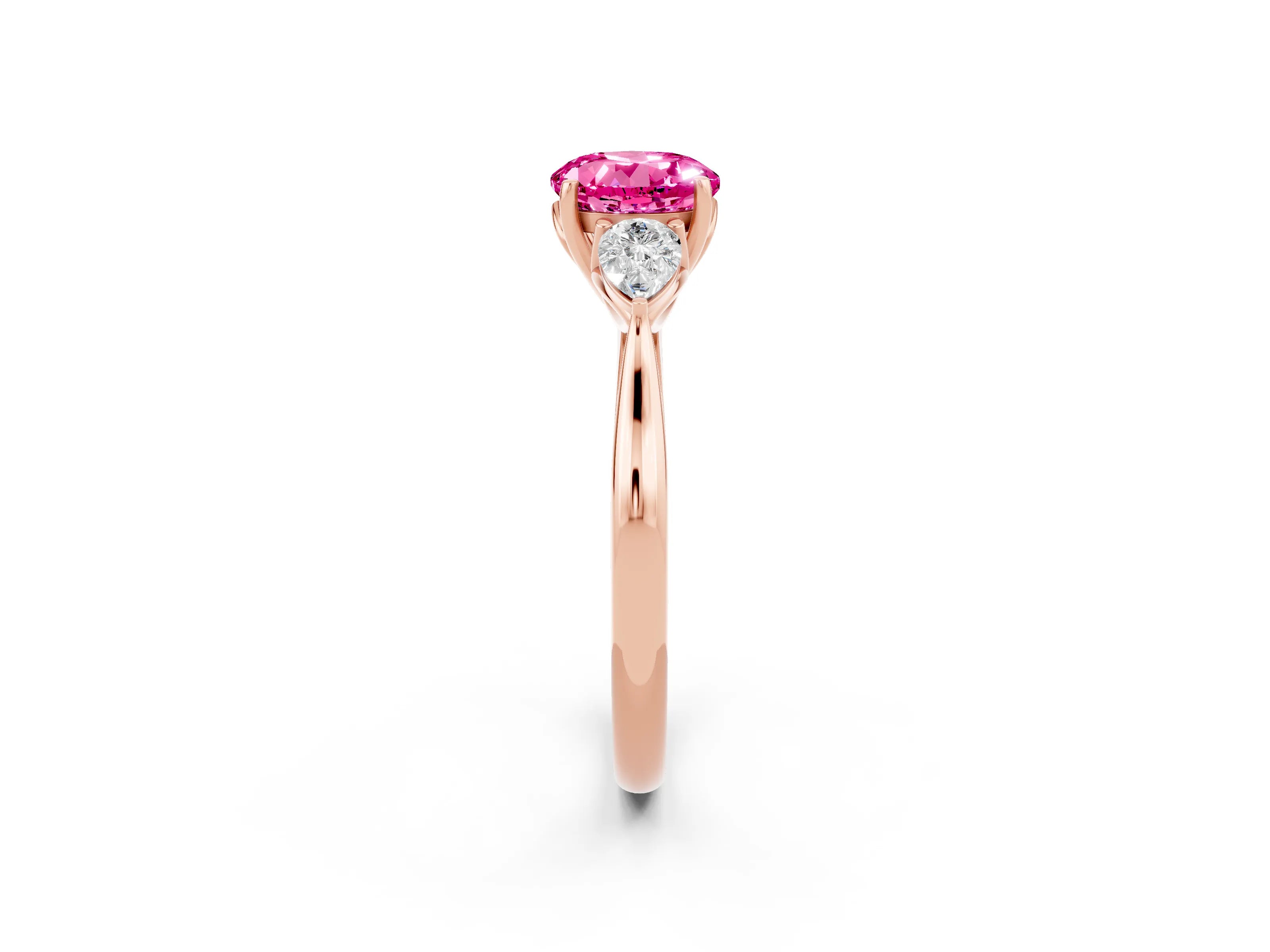Rose gold Three-Stone Round Cut Cut Diamond Ring with Pear Side Stones in Four-Prong Setting_2