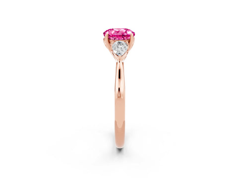 Rose gold Three-Stone Round Cut Cut Diamond Ring with Pear Side Stones in Four-Prong Setting_2
