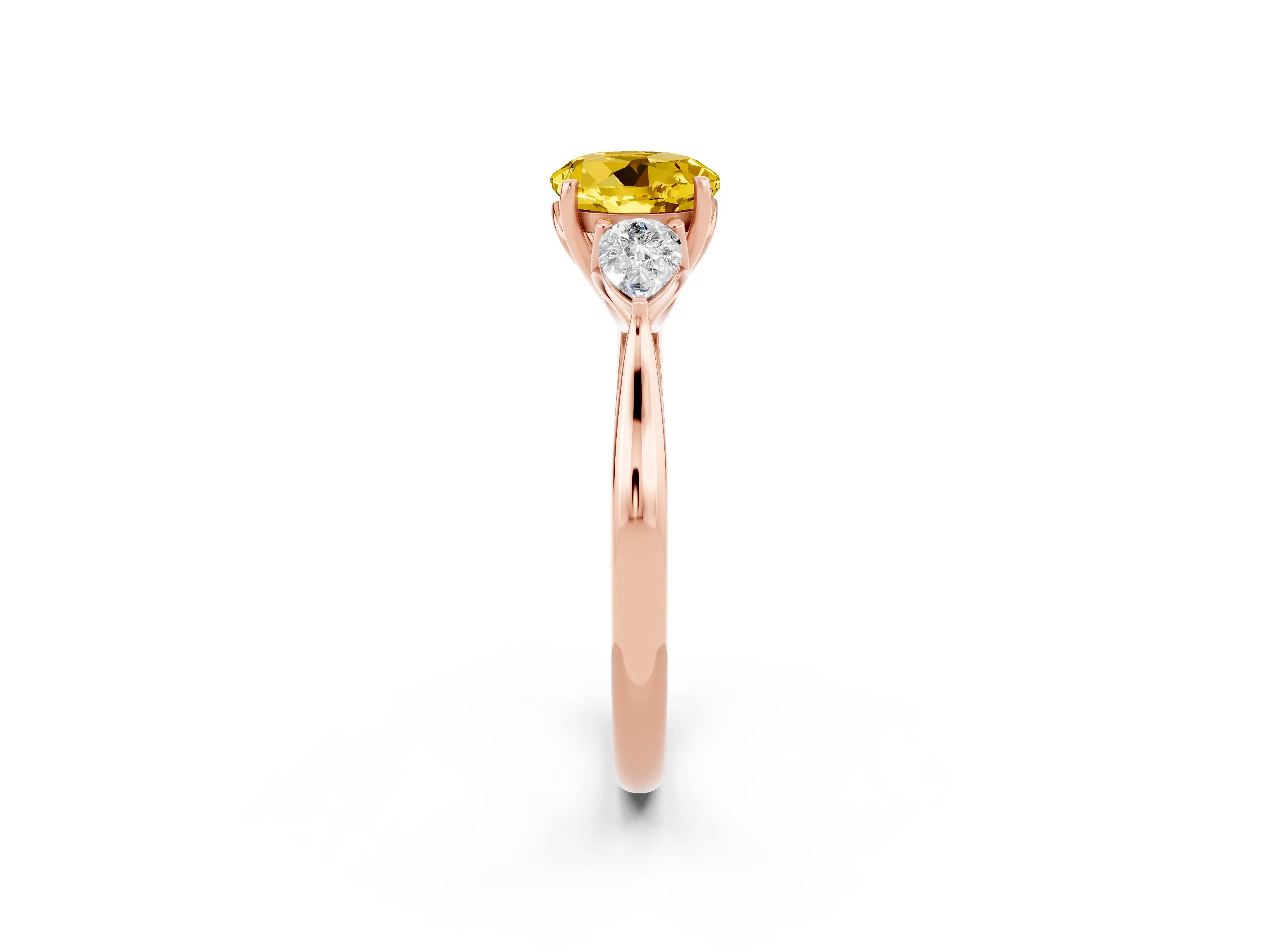 Rose gold Three-Stone Round Cut Cut Diamond Ring with Pear Side Stones in Four-Prong Setting_2