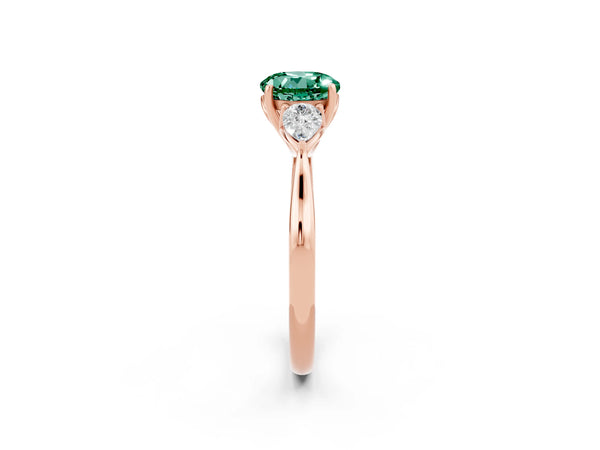Rose gold Three-Stone Round Cut Green Sapphire Ring with Pear  Side Stones in Four-Prong Setting