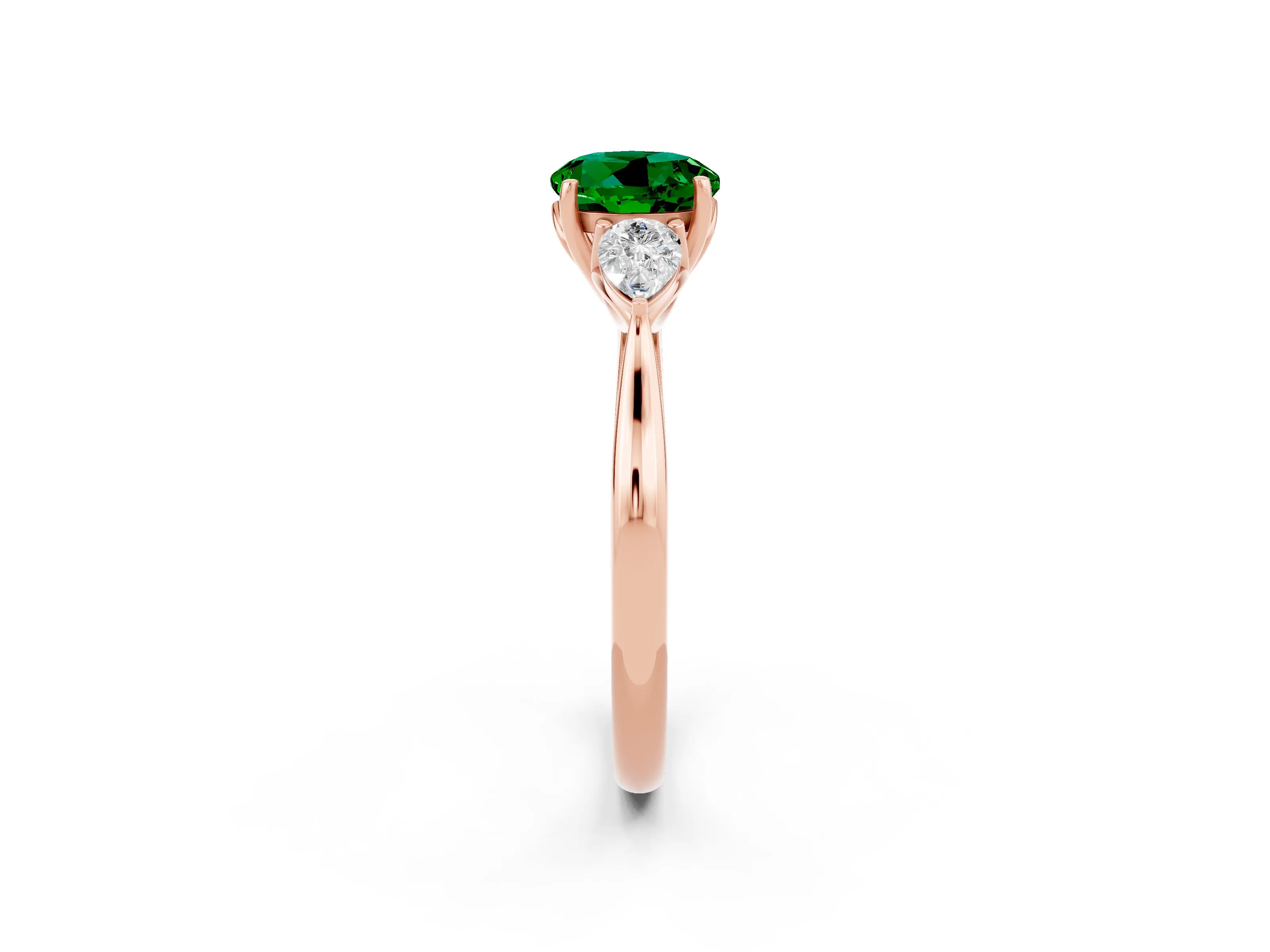 Rose gold Three-Stone Round Cut Cut Diamond Ring with Pear Side Stones in Four-Prong Setting_2