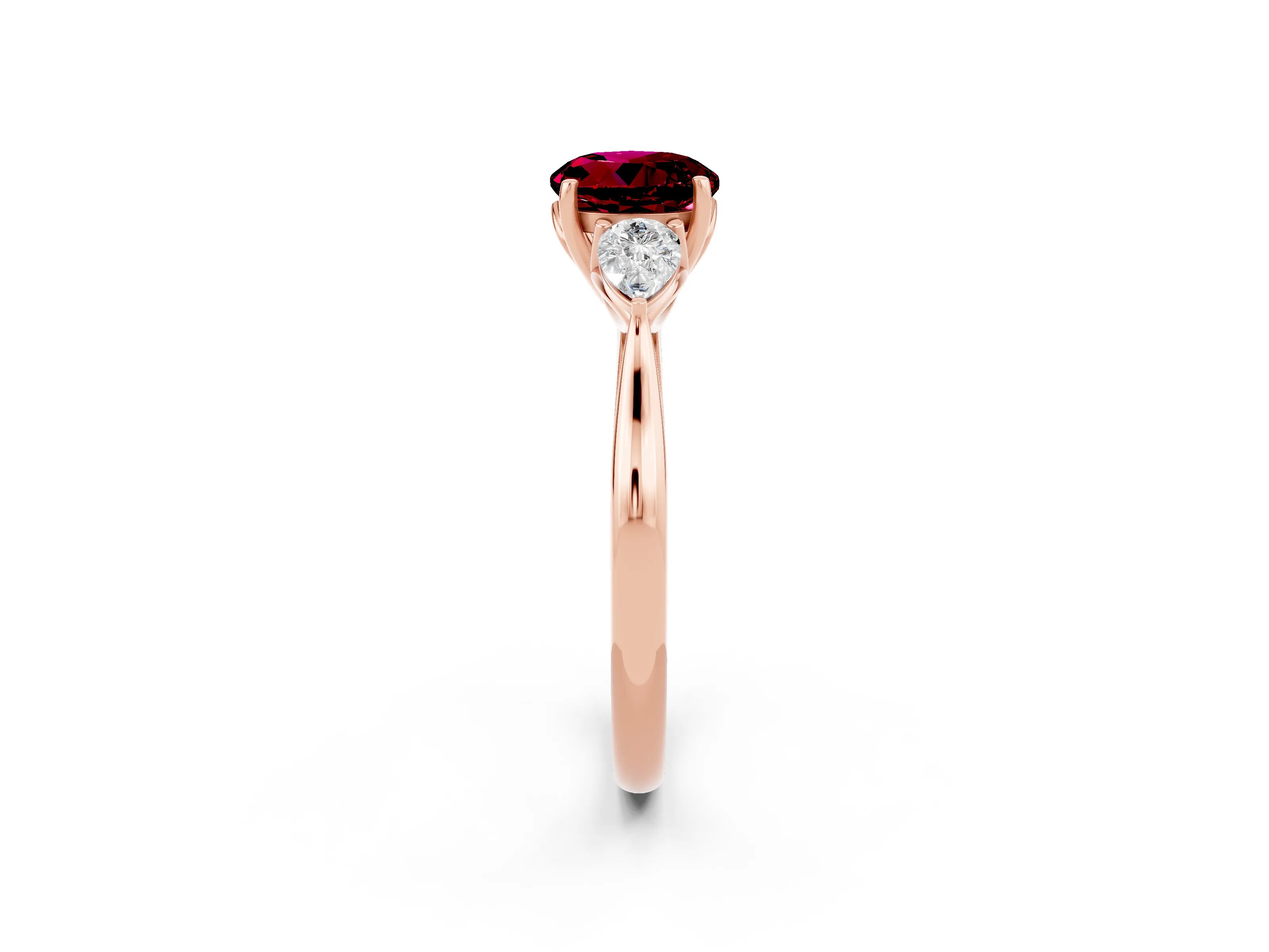 Rose gold Three-Stone Round Cut Cut Diamond Ring with Pear Side Stones in Four-Prong Setting_2