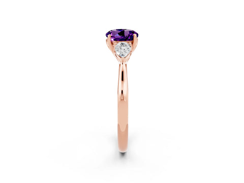 Rose gold Three-Stone Round Cut Cut Diamond Ring with Pear Side Stones in Four-Prong Setting_2