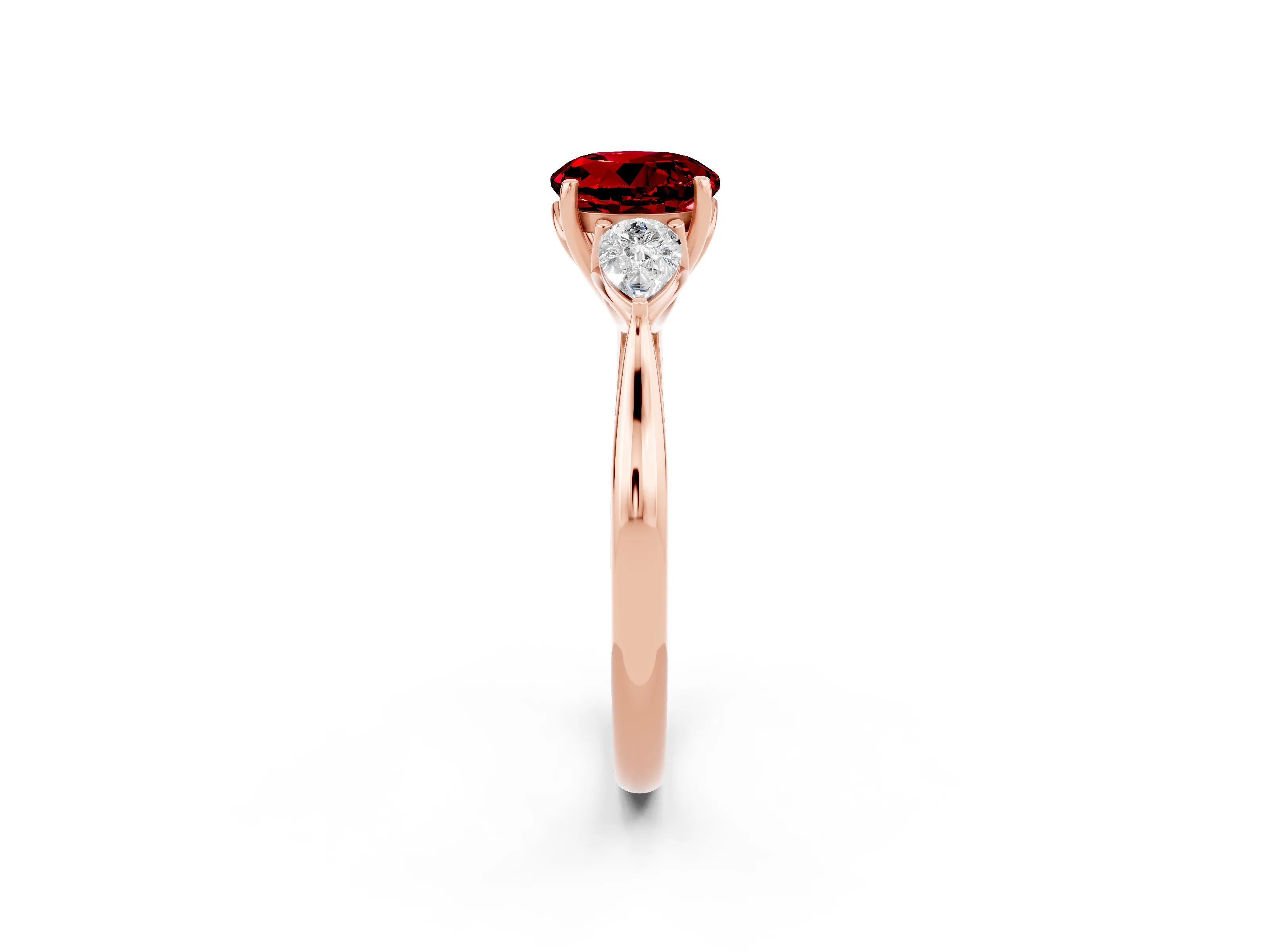 Rose gold Three-Stone Round Cut Cut Diamond Ring with Pear Side Stones in Four-Prong Setting_2
