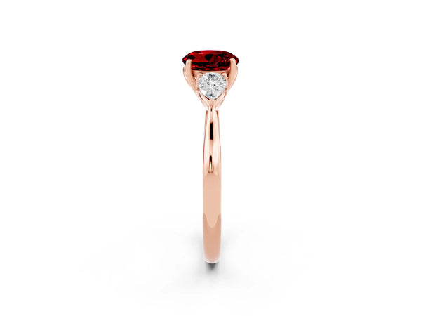 Rose gold Three-Stone Round Cut Cut Diamond Ring with Pear Side Stones in Four-Prong Setting