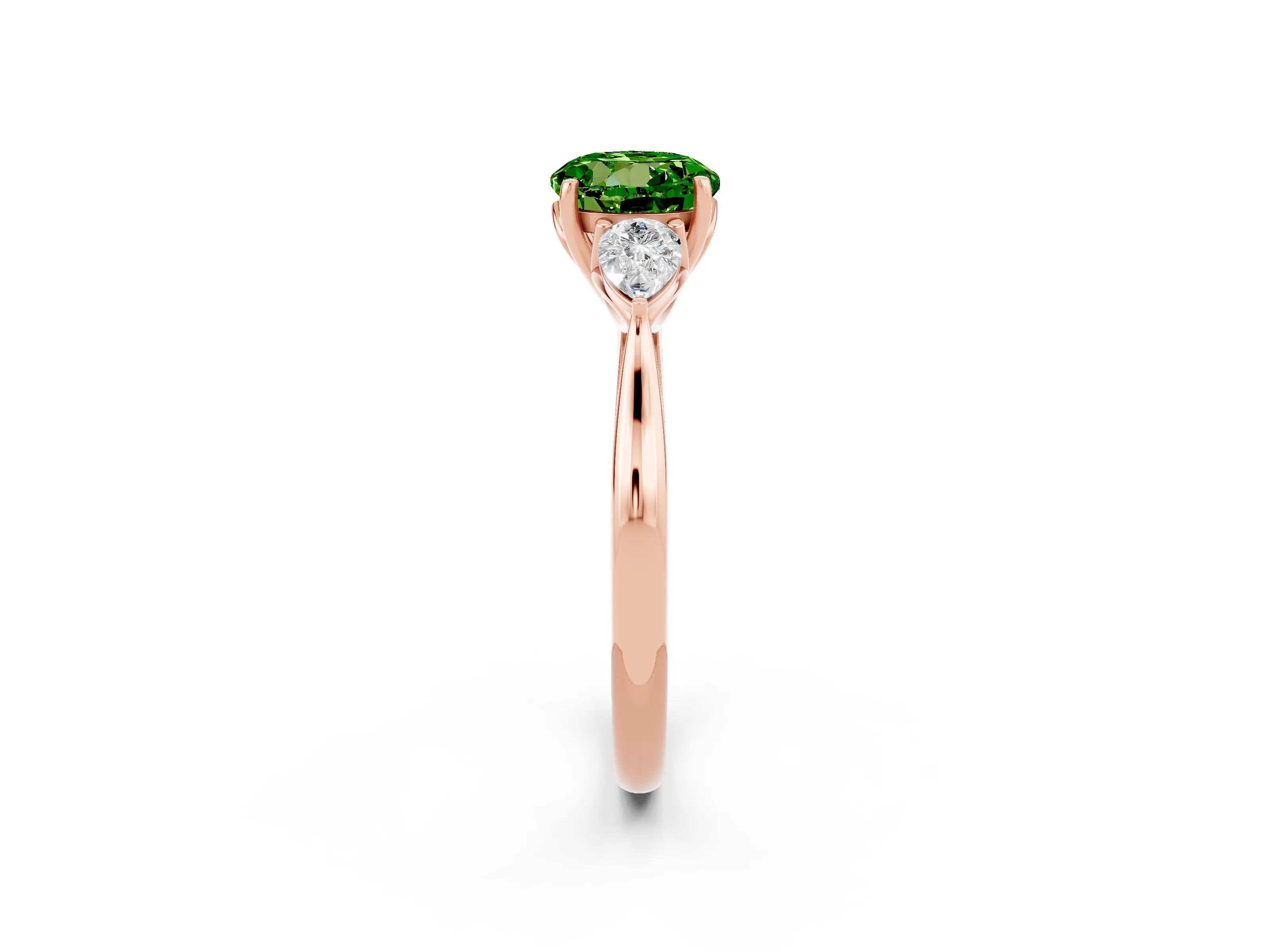 Rose gold Three-Stone Round Cut Cut Diamond Ring with Pear Side Stones in Four-Prong Setting_2