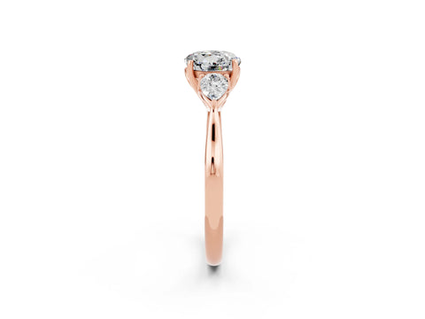 Rose gold Three-Stone Round Cut Cut Diamond Ring with Pear Side Stones in Four-Prong Setting_2